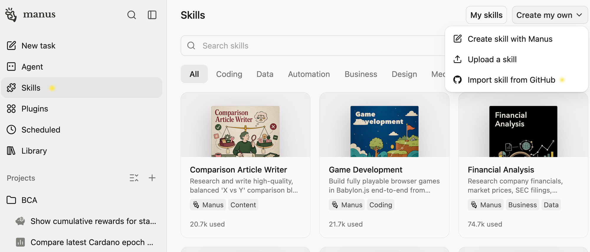 screenshot showing creation of a new skill by importing it from our Github repo