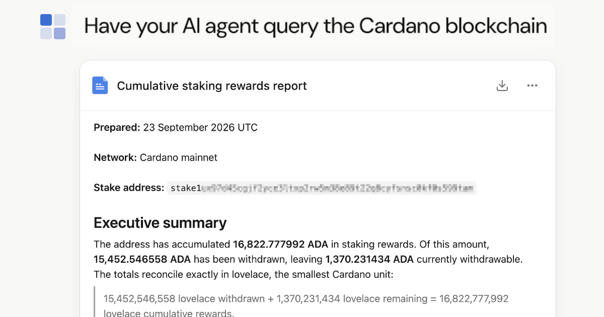 Have your AI agent query the Cardano blockchain
